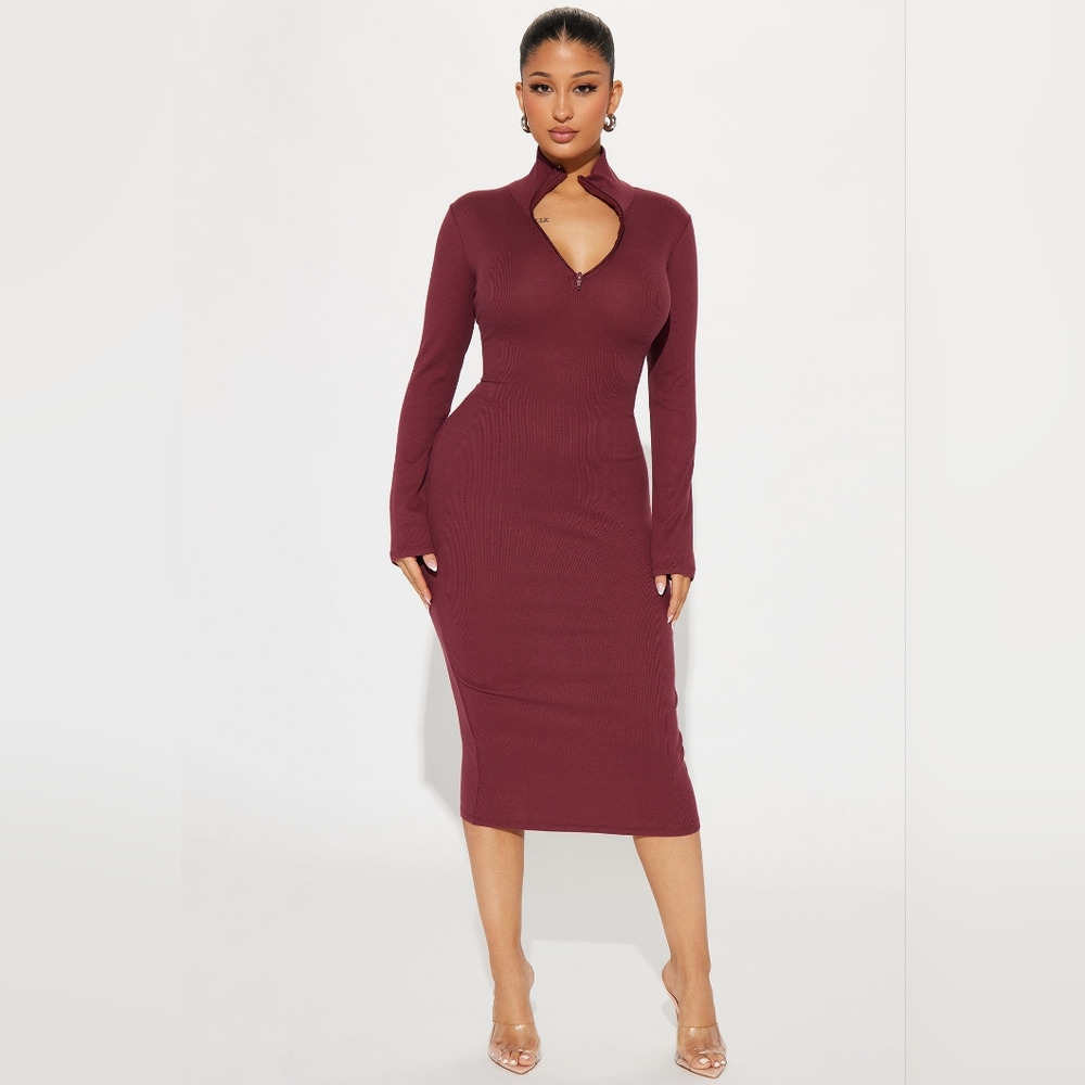 NWT Fashion nova zip ribbed midi dress